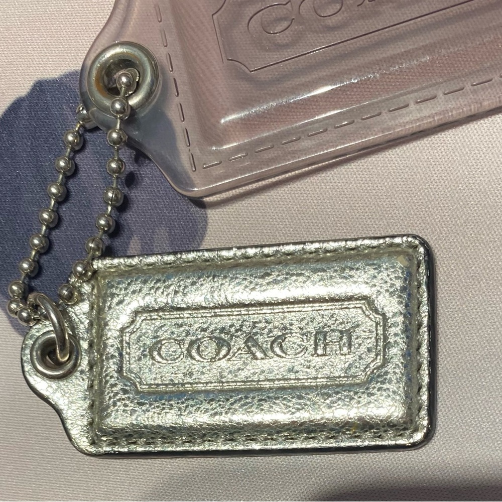 Coach Y2K Poppy Set of XL Smoke Gray Clear & Metallic Silver Leather Hang Tags - Picture 2 of 4